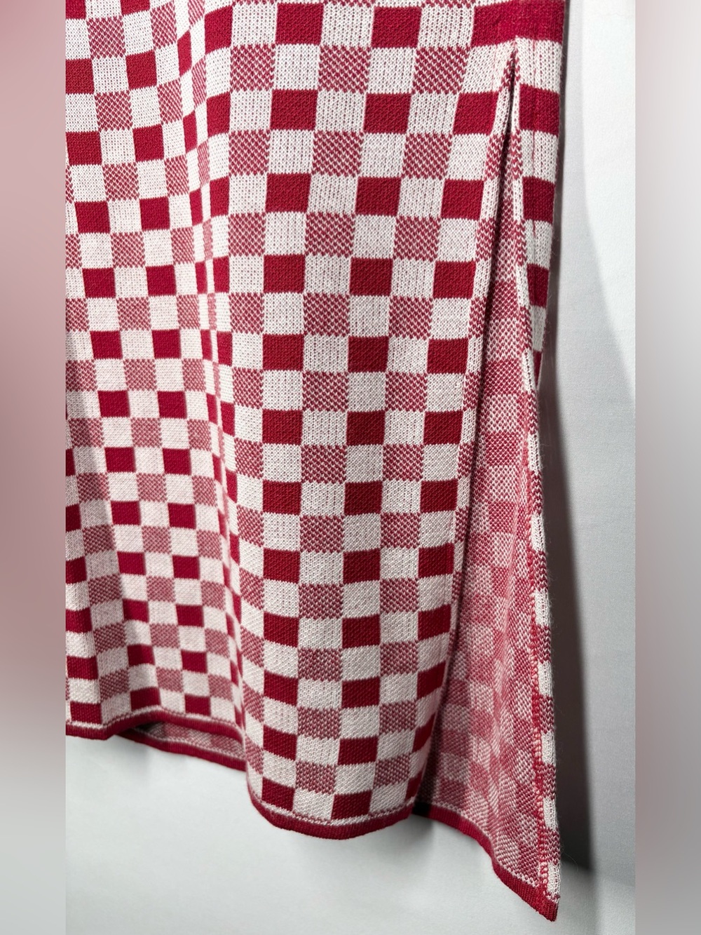 Like New Anthropologie CECILIA PRADO Red & White Checkered Knit Midi Skirt. S - Picture 5 of 7